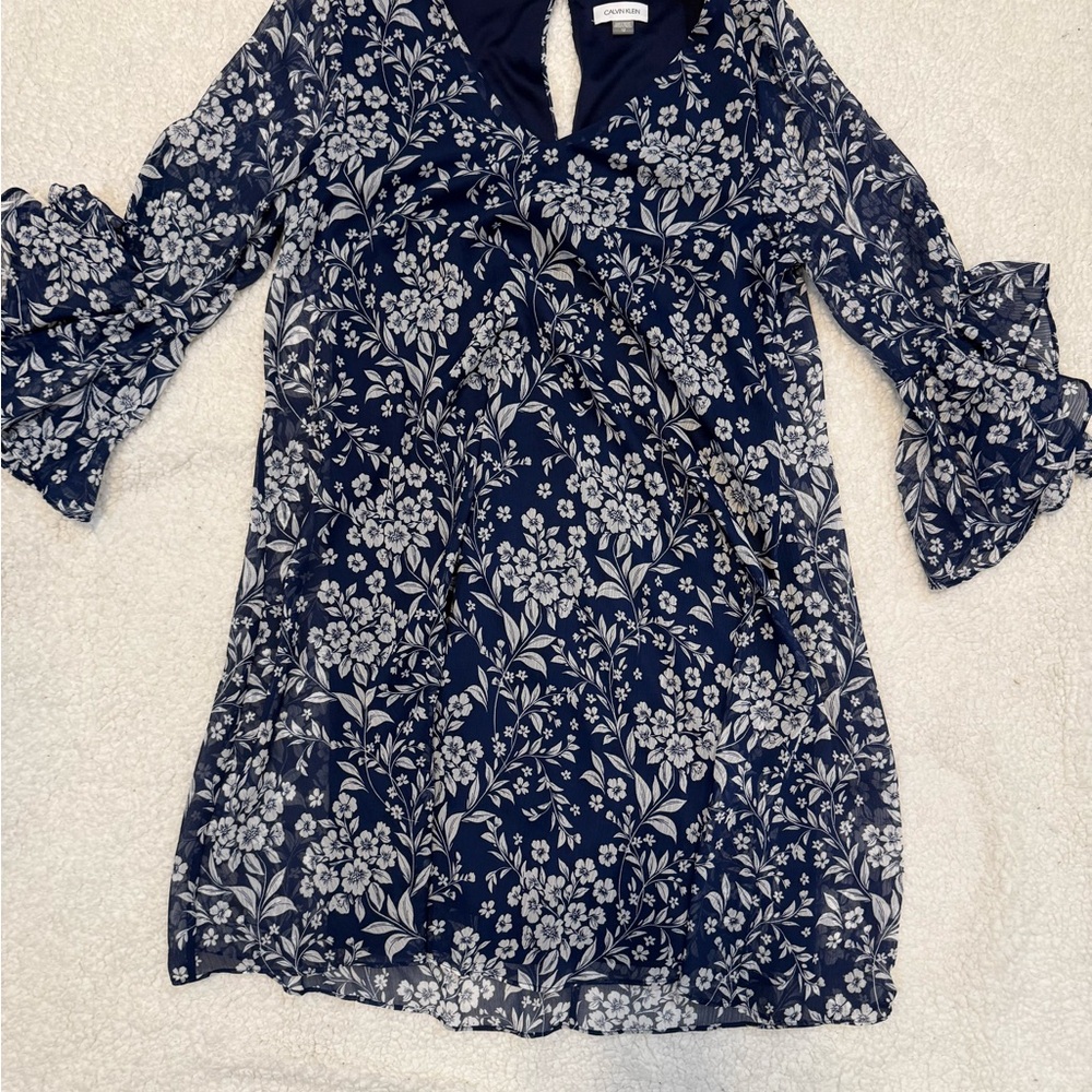 Calvin Klein Navy and White Floral Dress